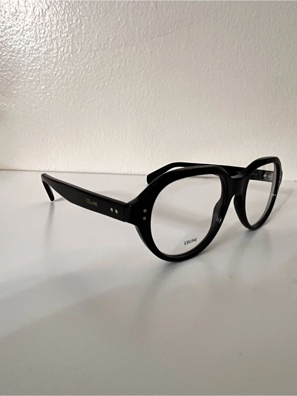 Celine Black Round Acetate Glasses with Clear Lenses